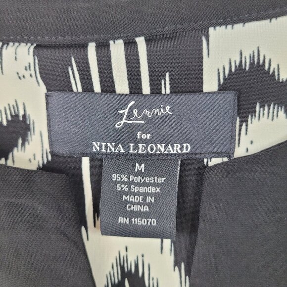 Lennie Nina Leonard Shirt Dress Medium Cocktail Party  Ikat Black Knee Length - Picture 5 of 5